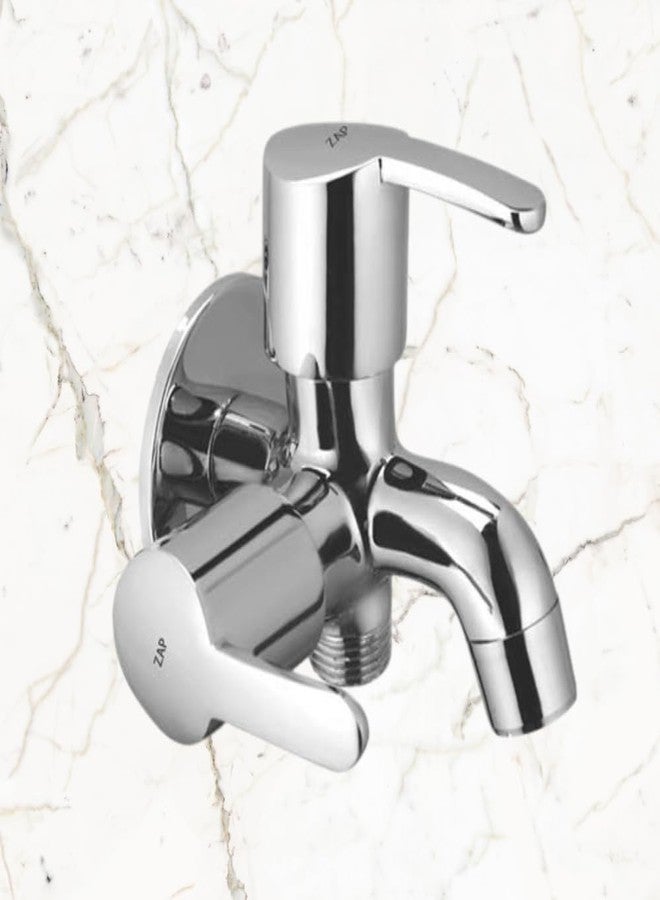 Zap 2 in 1 Brass Bib Cock Tap | Two in One Multi Tap with Wall Flange | Quarter Turn (Foam Flow/Chrome Finish) - Image 3